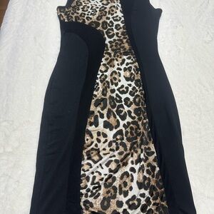 Black & Leopard Print Sleeveless Sheath Dress